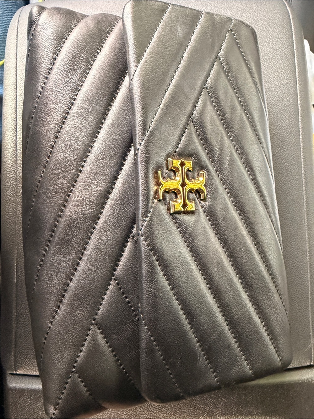 Tory Burch Black Quilted Leather Wallet with Gold Logo Accent